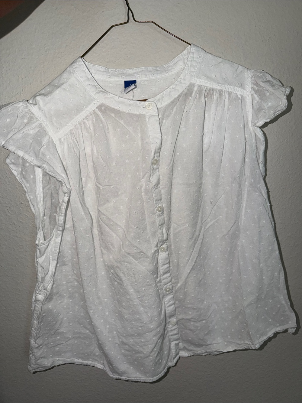 Old Navy White Swiss Dot Button-Front Cap Sleeve Blouse